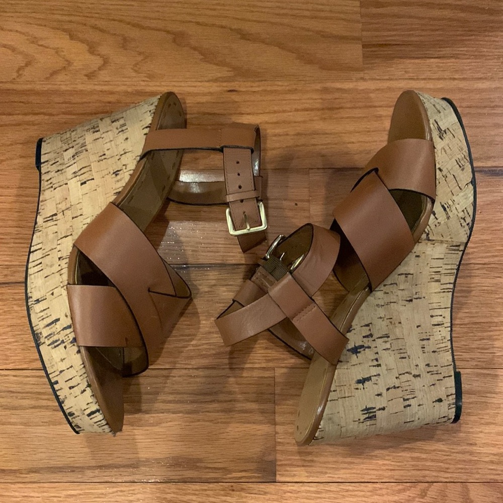 Brown Sandals with Cork Wedge Heel